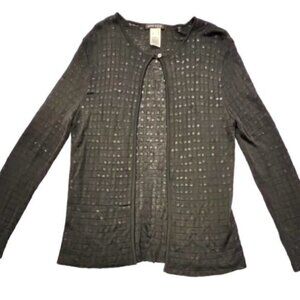 Anne‎ Klein Women Cardigan Jacket Inside Sequins One Button Sheer LS Holiday EUC